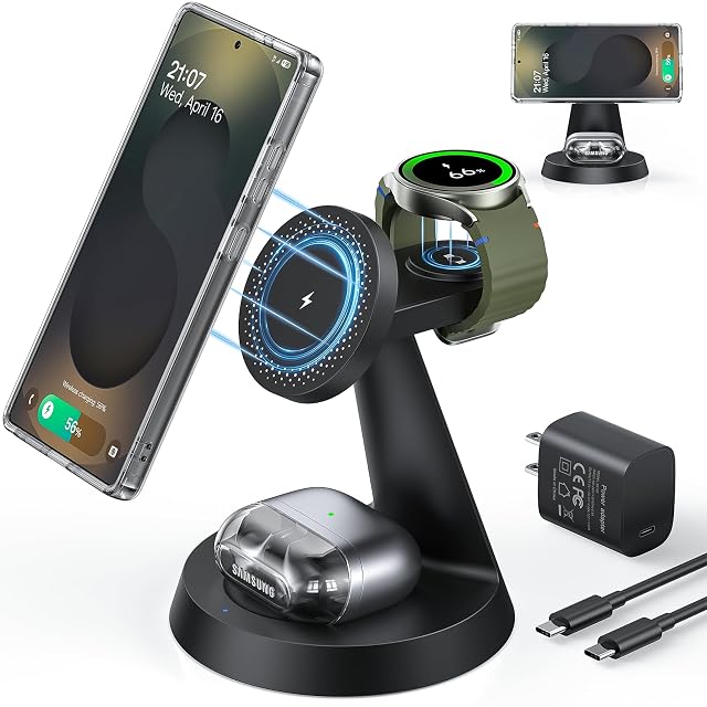 Magnetic Wireless Charger for Samsung 3 in 1 Charging Station Compatible with MagSafe Samsung Charger for Galaxy S26