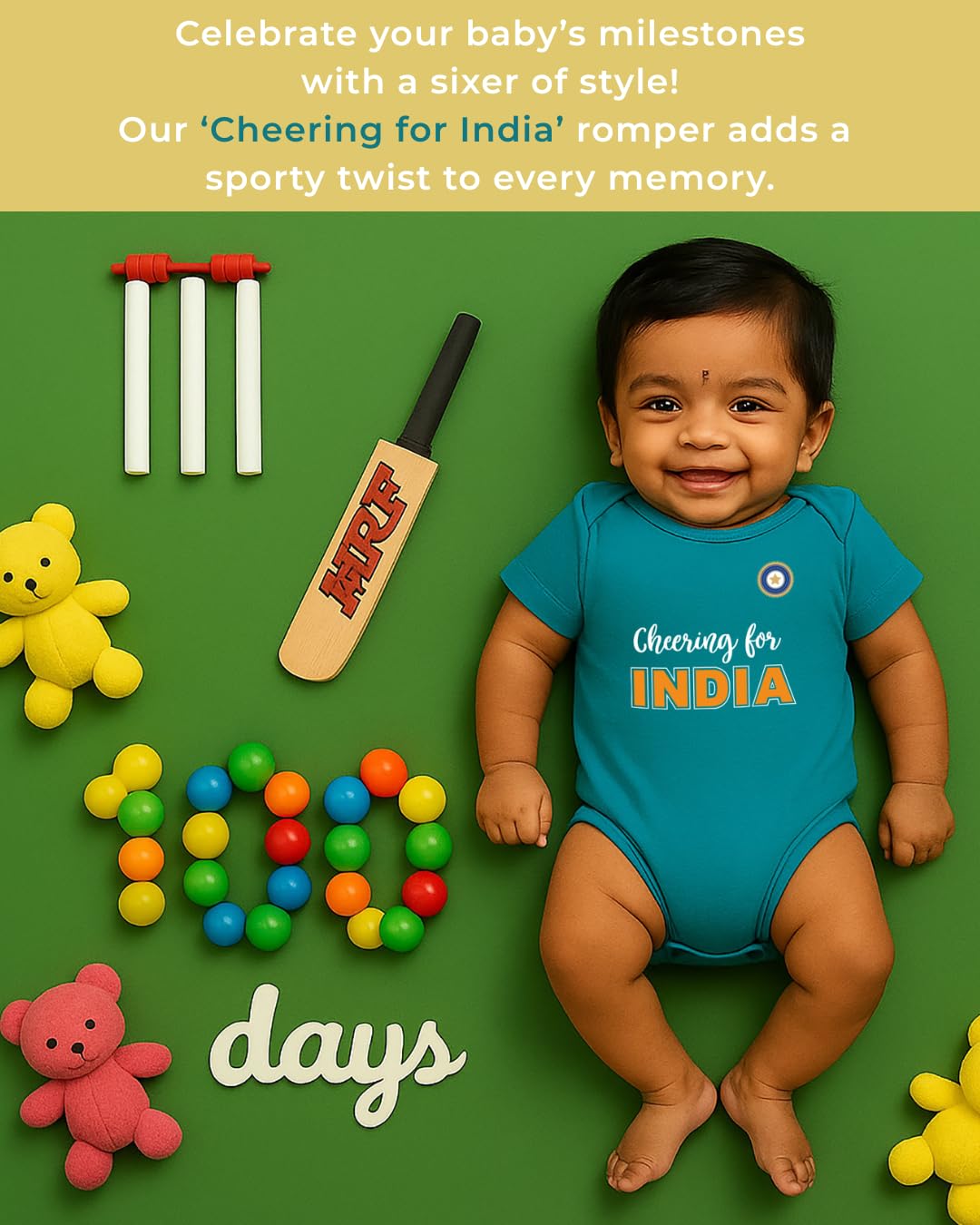 Diwali Sale Zeezeezoo Cheering For Team India Cricket Baby Romper Bodysuit 100% Cotton