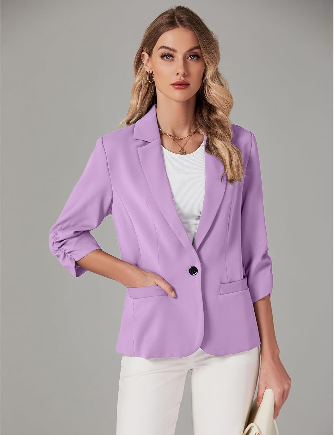 LookbookStore Blazers for Women Suit Jackets Dressy 3/4 Sleeve Blazer Business Casual Outfits for Work