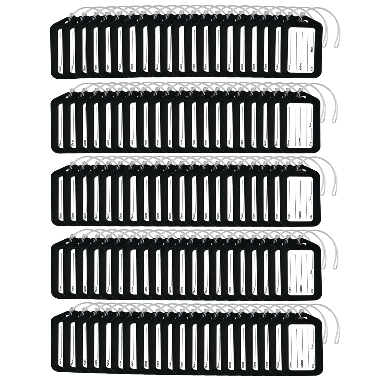 Storite Pack of 100 Luggage Tags, Smart Tags for Travel suitcases, School Bags for Easily Identification of Bags (Black)