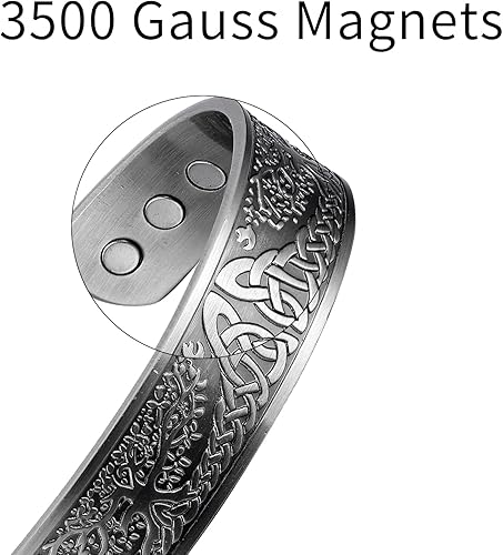 Miniatura 9 de MagEnergy Pulsera de cobre para hombre, árbol de la vida, 99.99 % de cobre puro con 3500 imanes Gauss, brazalete ajustable, joyería vikinga, regalos