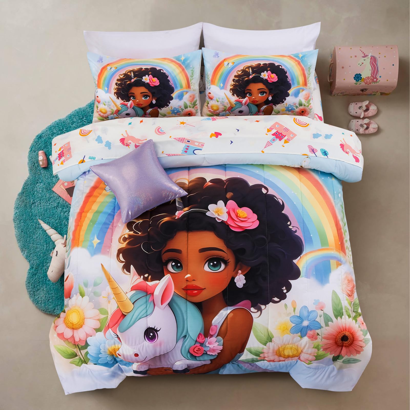 A Nice Night Princess Rainbow Unicorn Full Comforter Set