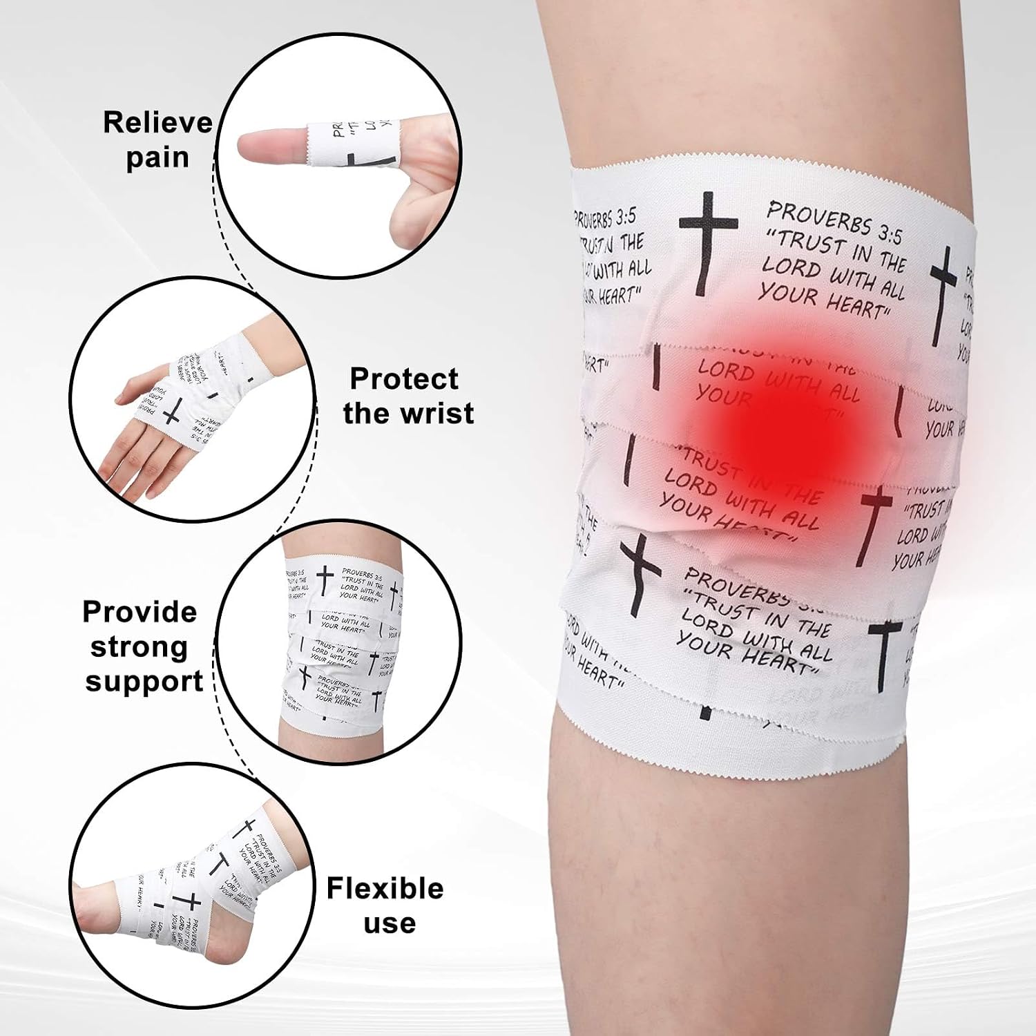 MiniInflat 2 Pcs Christian Cross Athletic Tape Sports Tape 2in x 23ft Religion Jesus Wrist Wrap for Soccer Football Baseball, Gift for Graduation Teacher Nurses Week Pentecost(White,Proverbs)