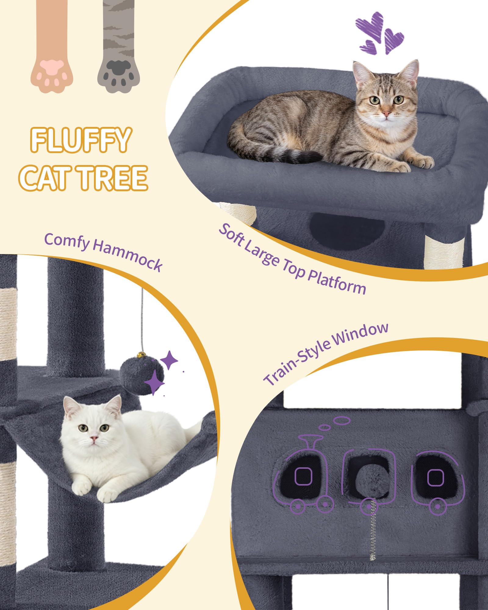 Hzuaneri Cat Tree, 170 cm Large Cat Tower for Indoor Cats, Multi