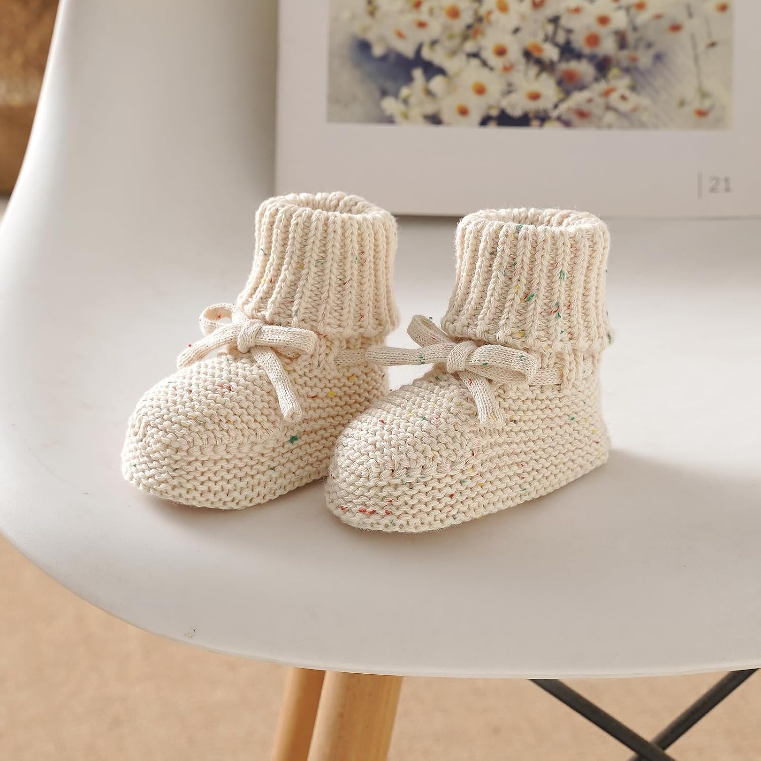 LAWKUL Baby Beanie and Booties 2-Piece Set | Newborn, Knit Hat, Cotton Sock Shoes, Warm Skull Cap, Infant Boy Girl