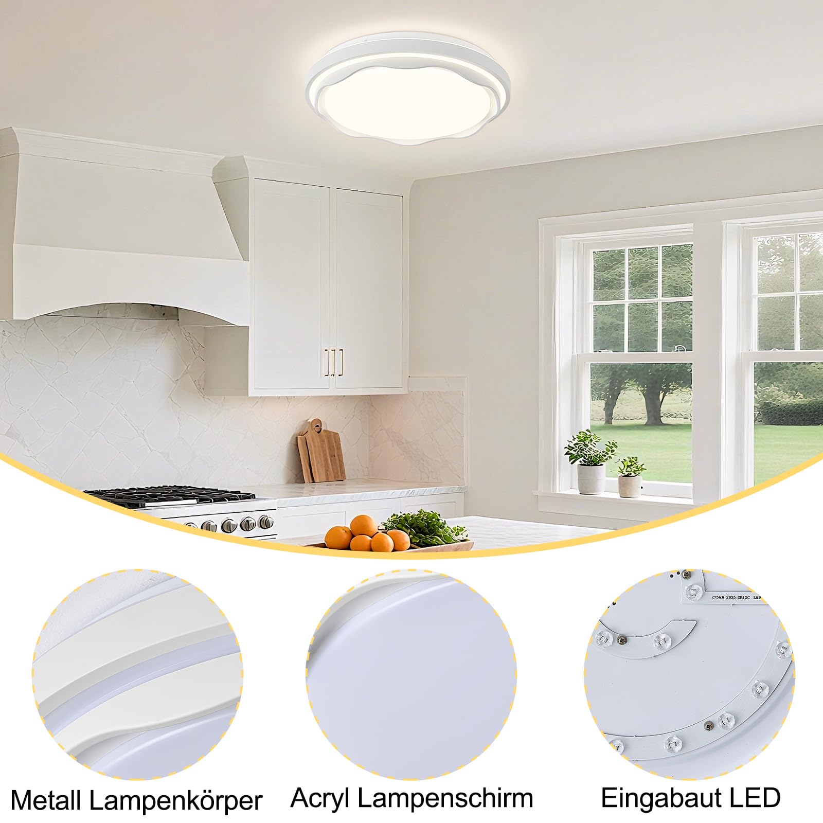 Qamra LED Deckenlampe, 39 cm Weiße Acryl Deckenleuchte | Runde Moderne deckenleuchte Minimalistisch für Wohnzimmer, Schlafzimmer, Küche, Flur und Dielen