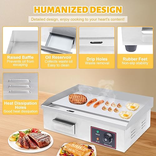 Miniatura 6 de TBVECHI 21" plancha eléctrica comercial, plancha eléctrica comercial de la encimera del acero inoxidable de la parrilla 3000W del top plano comercial