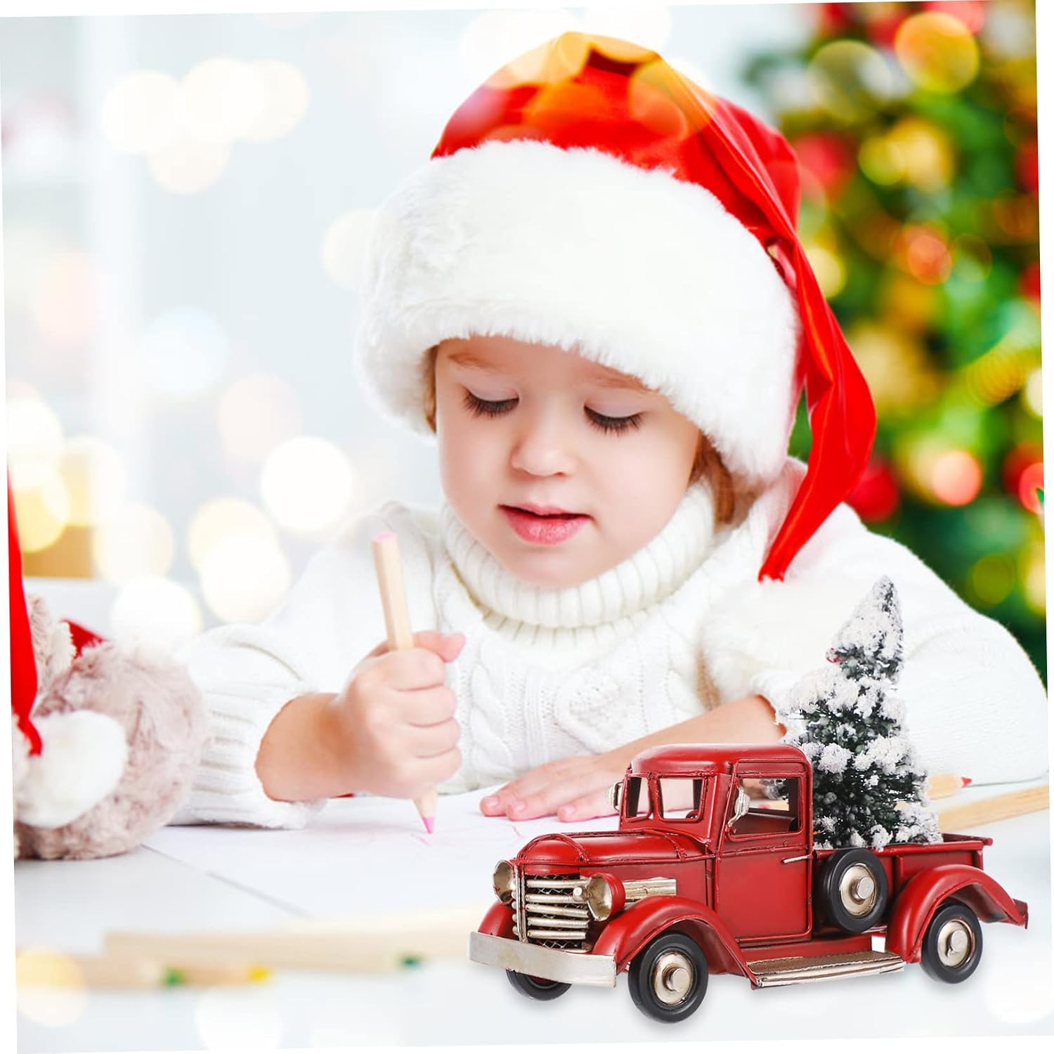 STOBAZA Vintage Pickup Truck Model with Christmas Tree Iron Xmas Party Decoration Festive Home Embellishment Unique Holiday for Friends Family Decorative Ornament
