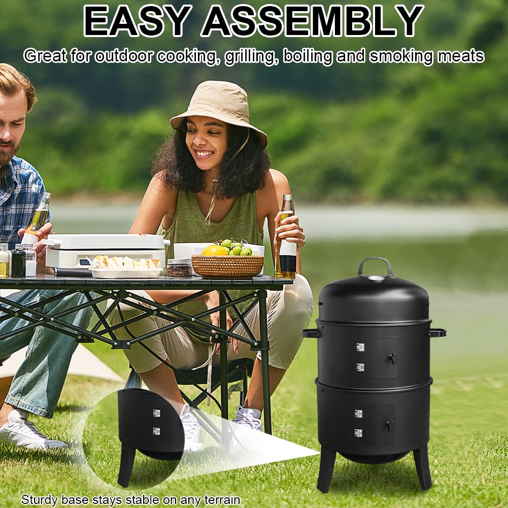 Fumador vertical de carbón vertical con termómetro incorporado BBQ Smoker Grill con Air Vent 2 Puertas de acceso fora el jardín de campamento de cocina al aire libre
