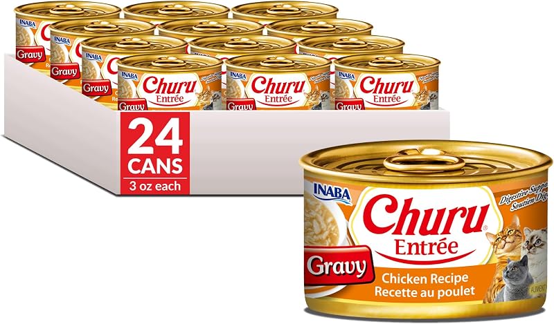 INABA Churu Entrée em Molho com Frango para Gatos Adultos, 24 unidades de 85 g