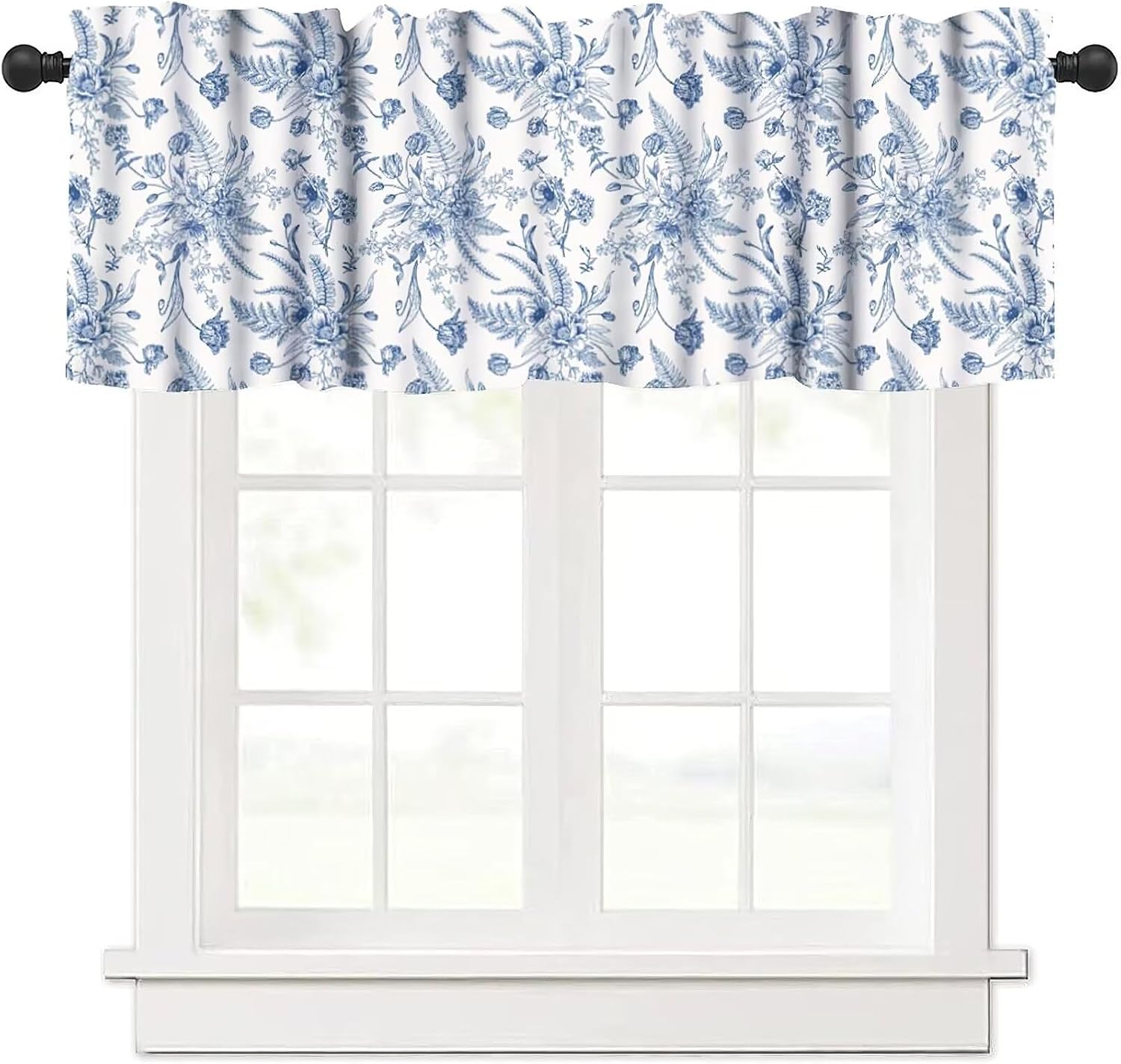 Chinoiserie Vintage Valance Curtains, Mountain Landscape Valances Curtain Panel Windows Treatment Drapes for Kitchen Bedroom Living Room 54x18In