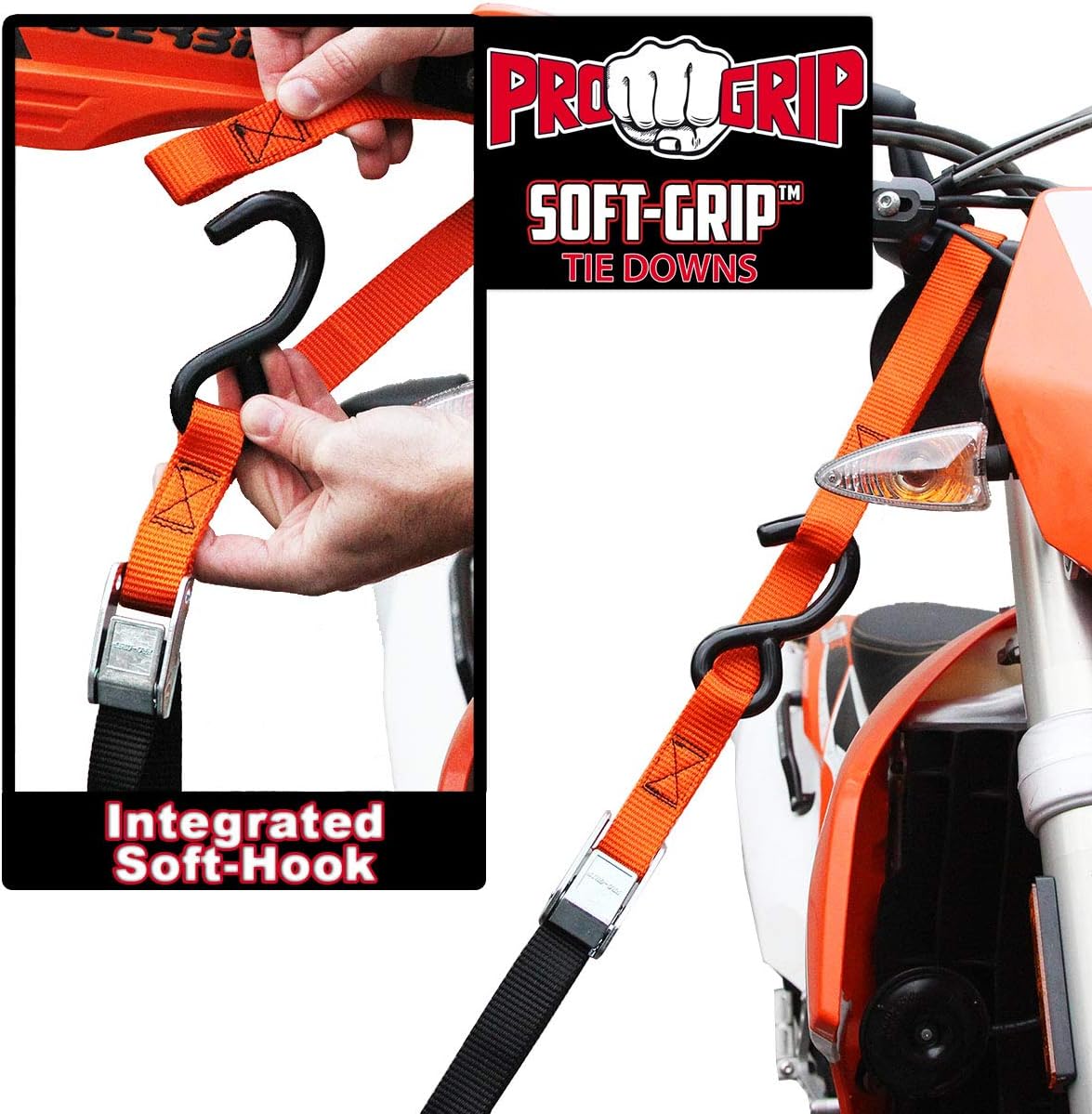Progrip Powersports Motorcycle Soft Loop Tie Down Straps Lab Tested (2 Pack) Blk : Automotive