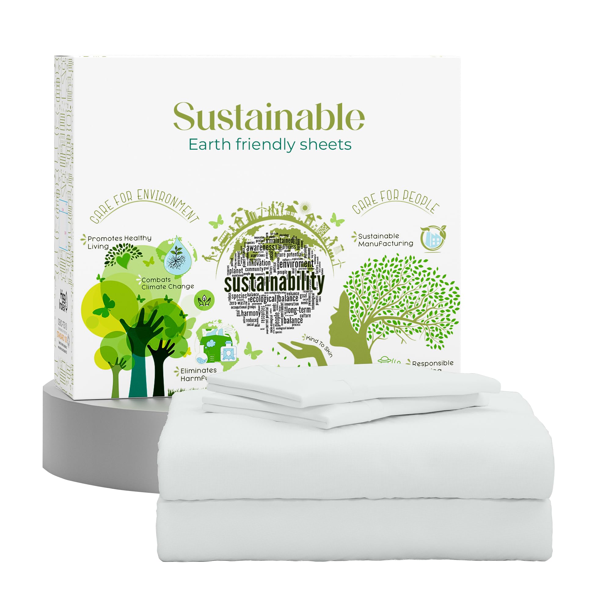 SUPREME ELEGANCE Queen Sheet Set Natural 100% Long Staple Cotton Percale Sheets Queen Size Bed Set, Deep Pocket Snug Fit, Oeko-tex Made in Green