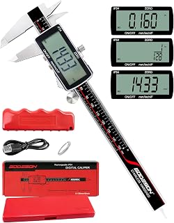Digital Caliper, 6 Inch Rechargeable & Power Indicator Caliper Measuring Tool - 0.01mm Accuracy, Large LCD Vernier Calipers - IP54 & Full Stainless Steel, MM/Inch/F for Wood Working, DIY，3D