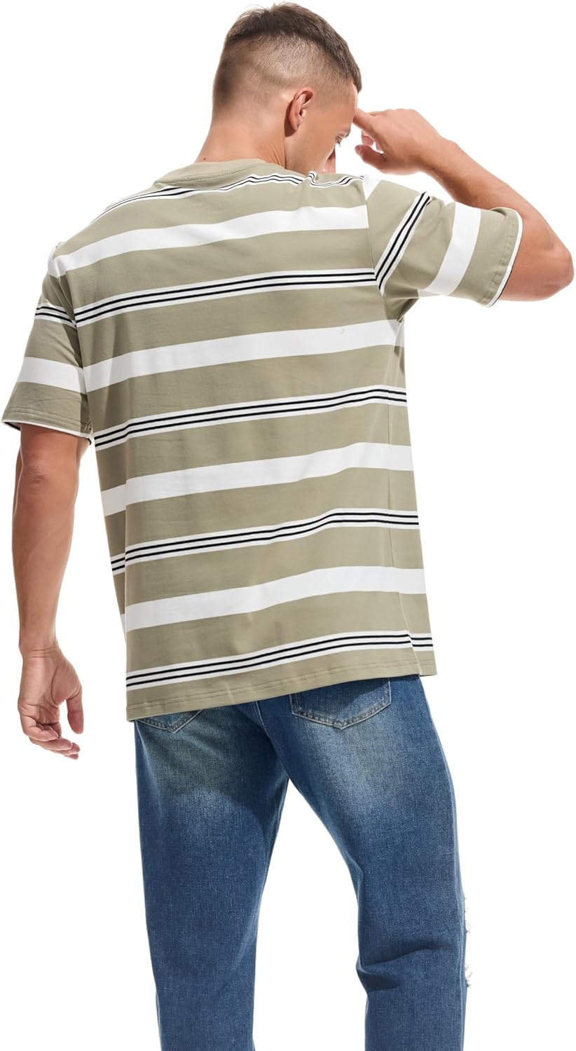KLIEGOU Men's Fashion Loose Fit Crewneck Stripe T-Shirt - Image 2