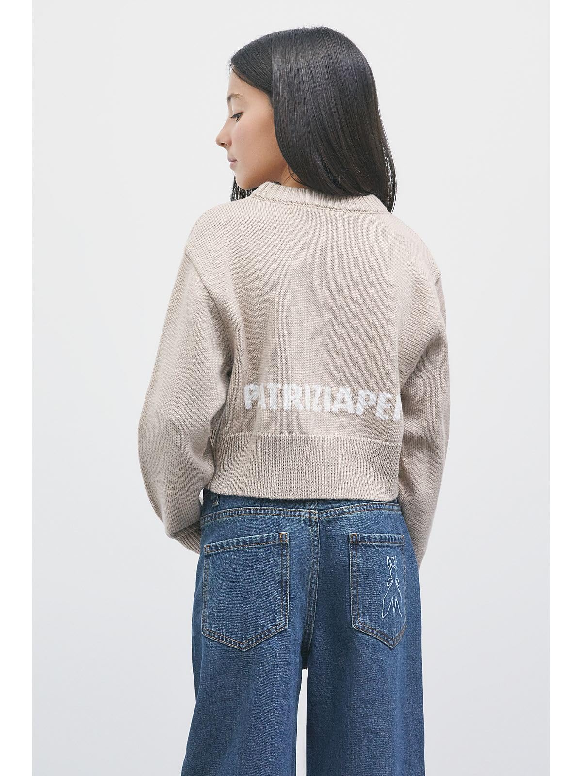 PATRIZIA PEPE Maglia Cropped in Misto Lana Beige