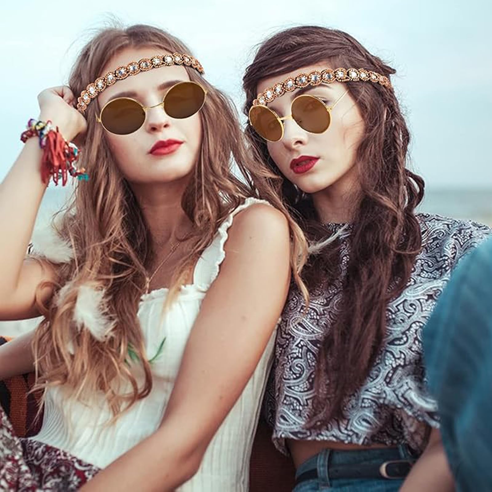 4Pieces 1970s Disco Accessories Set, 70s Headband, Hippie Accessories, Shiny Sunglasses, Earrings - Image 4