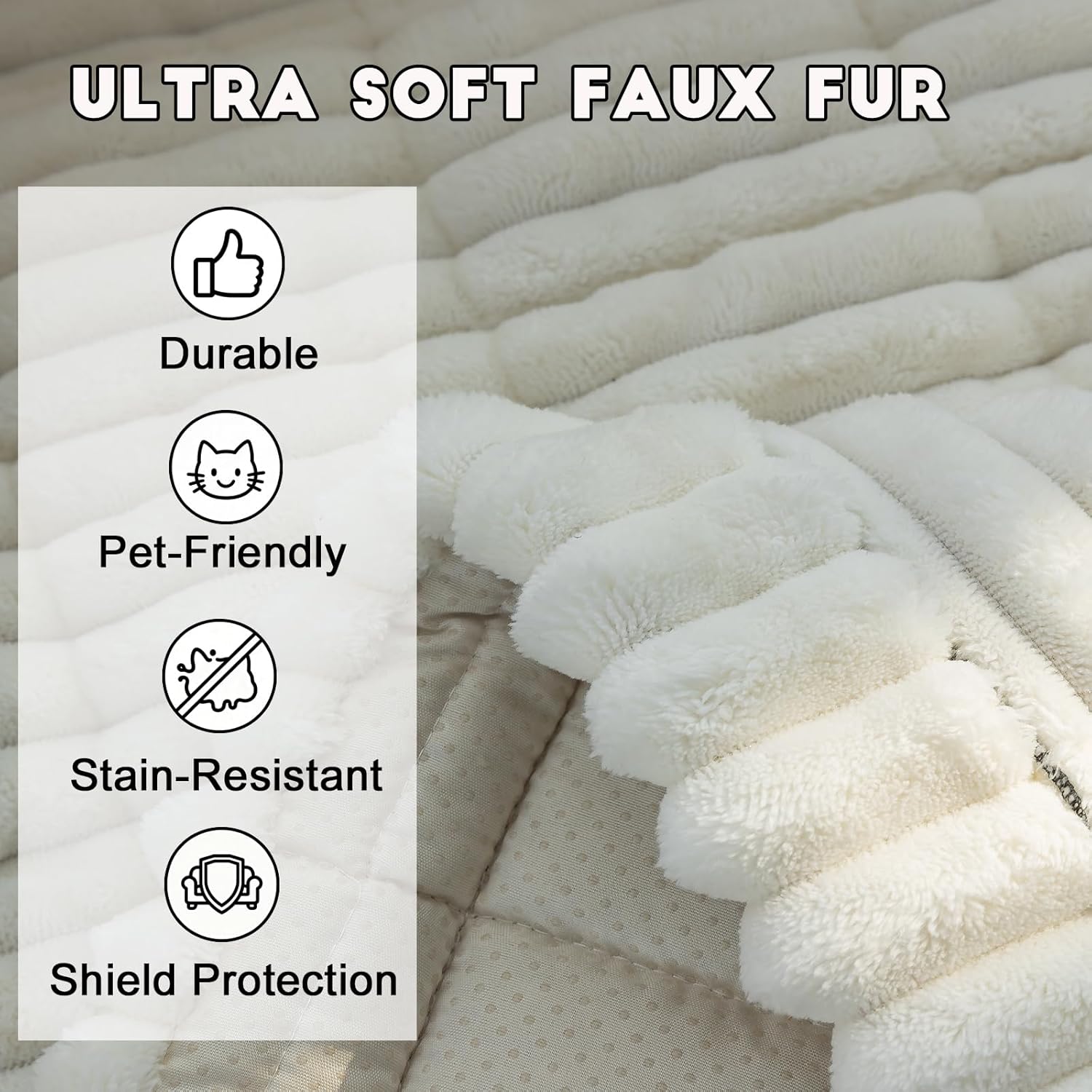 Pet Couch Cover Dogs Washable Non-Slip Pet Friendly, Fuzzy Couch Protector Dog Mat for Couches Sofas Sectionals Slipcover 3 Cushion Sofa Covers Thick Soft (White, 27"x59")