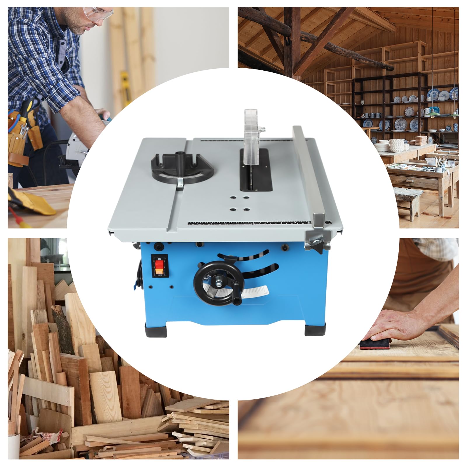 Mini sierra de mesa circular de mesa para corte de madera y trabajos de bricolaje, 1400 W, 4200 rpm, con hoja de sierra ajustable, corte de inglete de 0 a 45°, para herramientas de artesanía y