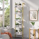 YMYNY 5 Bibliothèque d'étages, étagère murale industrielle, rack à affichage ouvert avec cadre en métal, étuves de rangement en bois pour chambre à coucher, bureau à la maison, salon, blanc+or, 70*17.3*11.8"UHBC015W