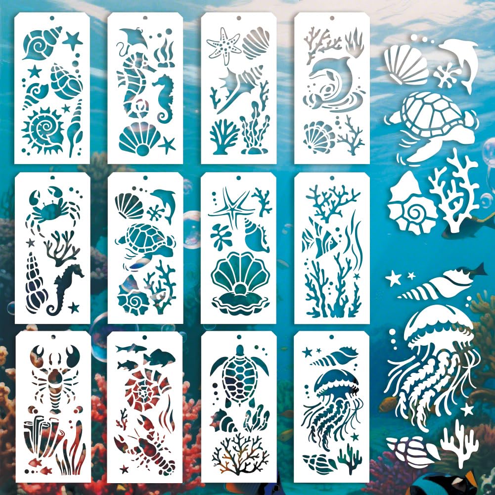 Pochoirs de peinture motif vie marine réutilisables pour mur