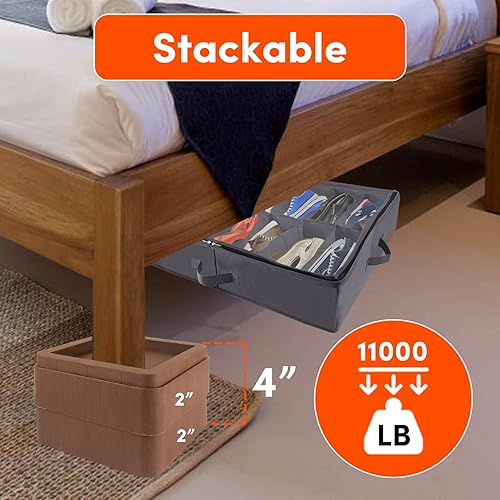 Miniatura 7 de Elevadores de cama de gran tamaño, resistentes, apilables, paquete de 4, elevadores de muebles para sofás de 2 pulgadas o 4 pulgadas, soporta hasta