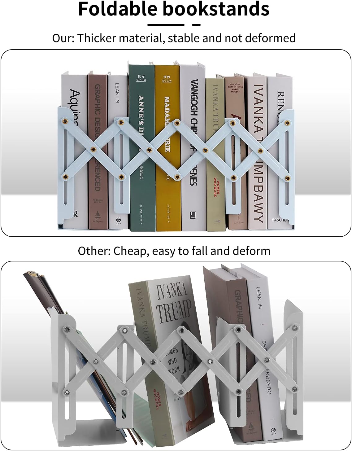 MSDADA Adjustable Bookends, Bookends for Heavy Book, Expandable Book Organizer for Office, School, Libraries, Extends up to 19 inches (Light Blue)