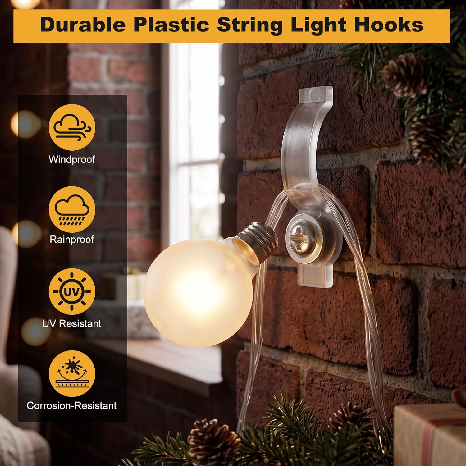 Mounting Clips Holder LED Rope Light Clips Holder Portable Light Clips Holder with Screws for Outdoor Weddings Terraces Plastic Stainless Steel 50Pcs