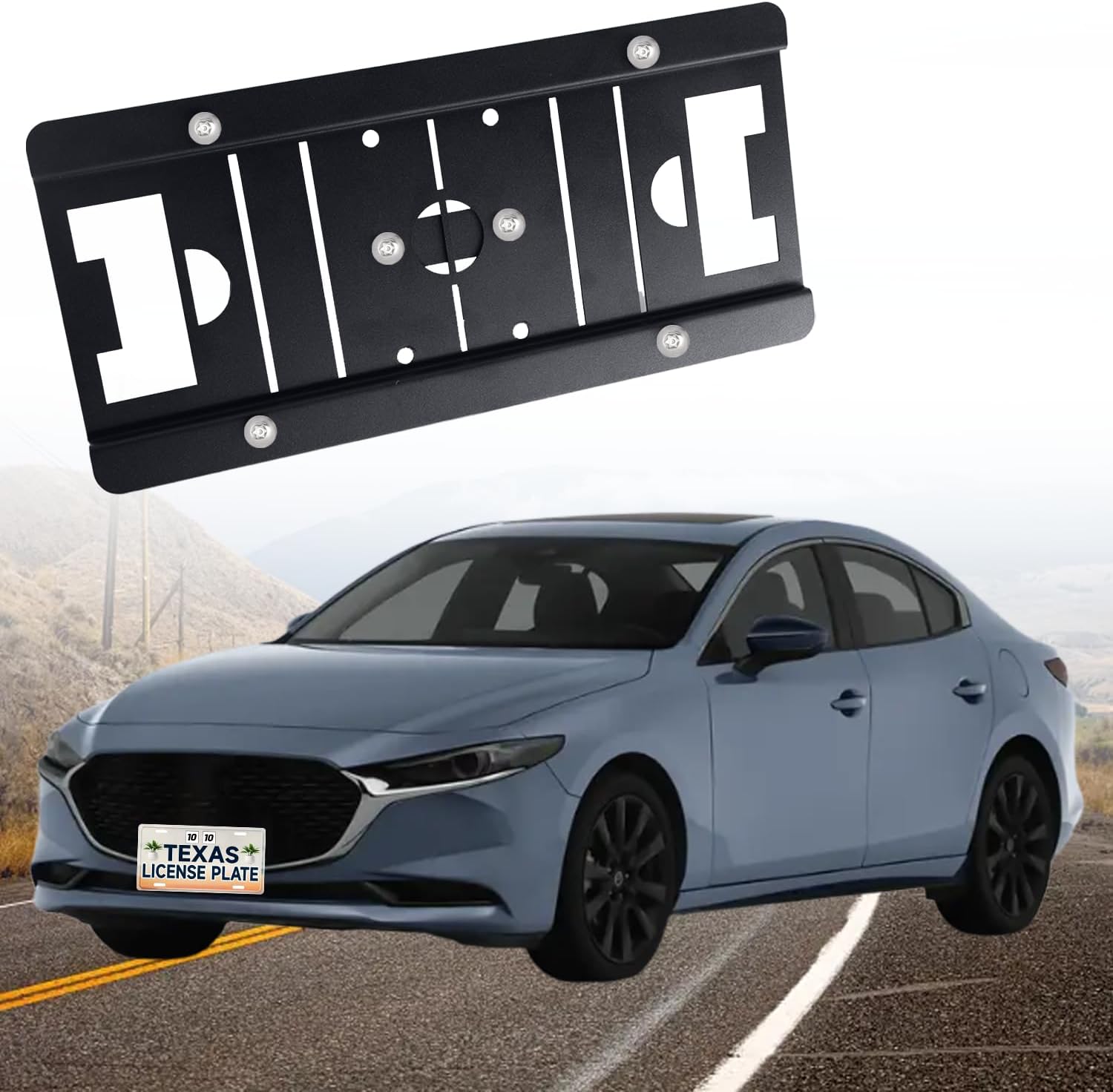 No Drill Front License Plate Frame Compatible with Mazda, Adjustable, Waterproof and Rust Proof, Suitable for CX-5 CX-50 CX-30 CX-90 MX-5 Miata Mazda3 Mazda6, with Full Installation Kit