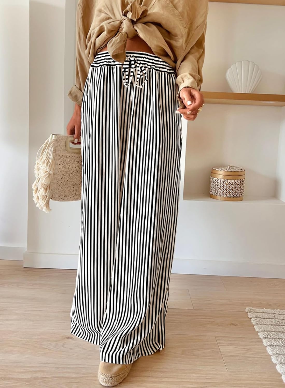 Casual Striped Wide Leg Pants