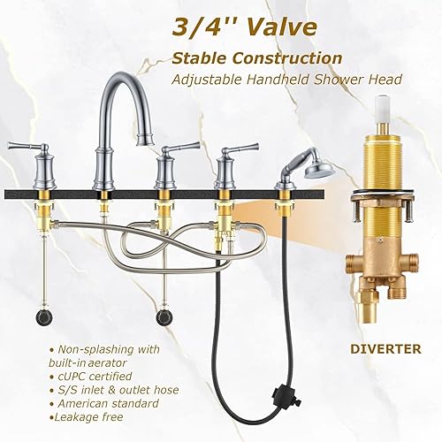 Miniatura 4 de Grifo de bañera romano con ducha de mano, juego de grifo de ducha antiguo con válvula para 5 agujeros, juego de grifos de ducha de montaje en
