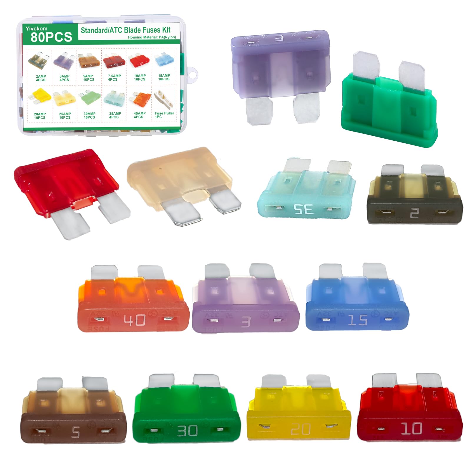80 fusibili assortiti per auto, fusibili a lama standard/ATC per auto, SUV, camion, camper, accessori per camper (2A/3A/5A/7,5A/10A/15A/20A/25A/30A/35A/40A)