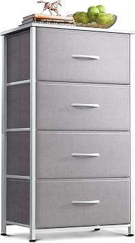 Coleshome Tall Chest of Drawers Bedroom, 4 Fabric Drawers, Light Gray | Small and Narrow Drawers, Wooden Top, Sturdy Steel Frame, Suitable for Bedroom and Living Room, 40 x 30 x 80 cm