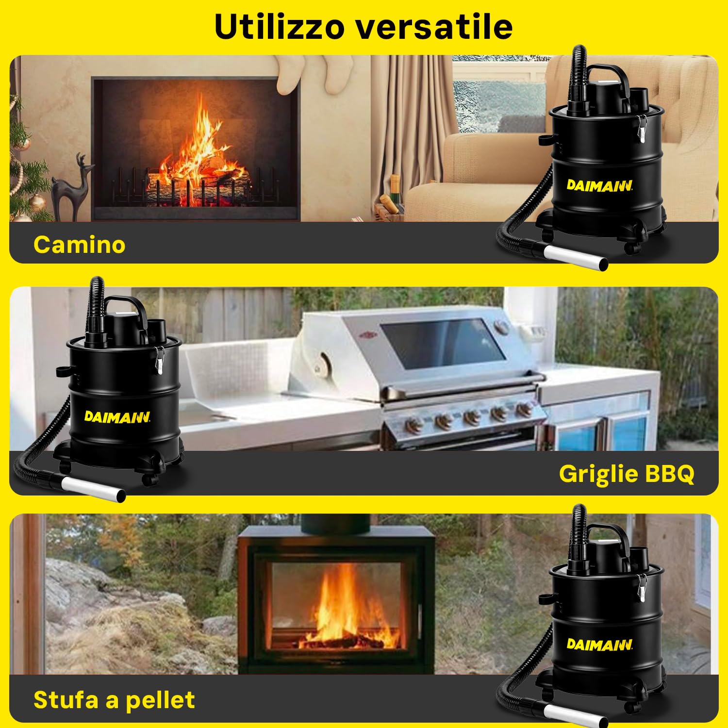 Avilia Bidone Aspiratutto 800W 20L Senza Sacco in Metallo con Filtro HEPA Lavabile e con Ruote – Aspiracenere Stufa Pellet, Aspira Foglie, Aspiracenere Barbecue, 39,5x30,5x30,5cm