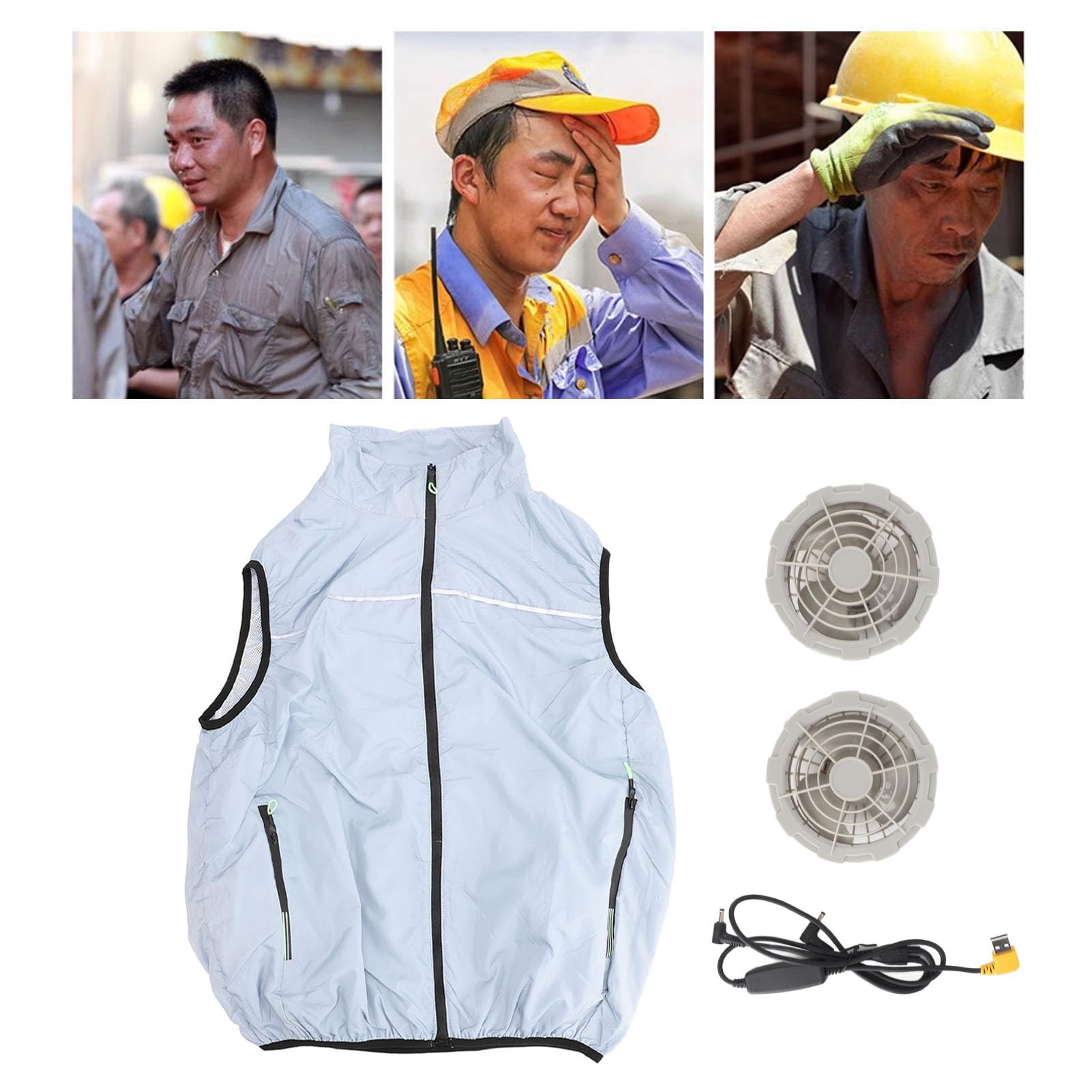 Klimatisierte Arbeitskleidungsweste, USB-betrieben, Verstellbare Kühlung für Arbeitsschutz Im Freien, Unisex, Polyester (L)
