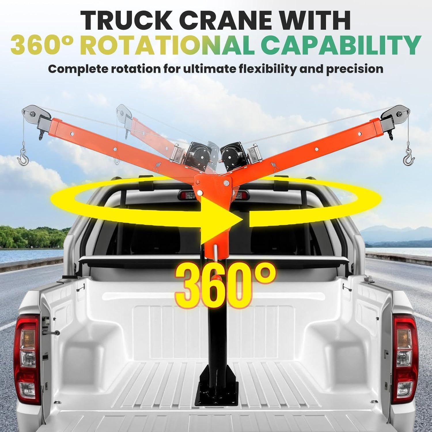 Electric Truck Crane with 3500lb Capacity 12V Electric Winch, 360° Swivel Folding Truck Mounted Crane, Jib Crane for Heavy-Duty Lifting in Factories, Warehouses, Construction & Building