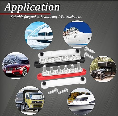 Miniatura 6 de maierke Barra de bus de 250 A, 12 V, marina, 6 x 516 pulgadas (M8), bloque de distribución de energía de 12 V-48 V con cubierta, con 6 terminales de