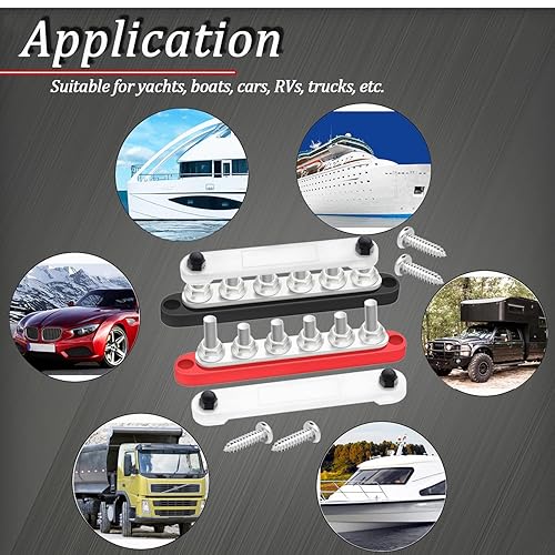 Miniatura 6 de maierke Barra de bus de 250 A, 12 V, marina, 6 x 516 pulgadas (M8), bloque de distribución de energía de 12 V-48 V con cubierta, con 6 terminales de