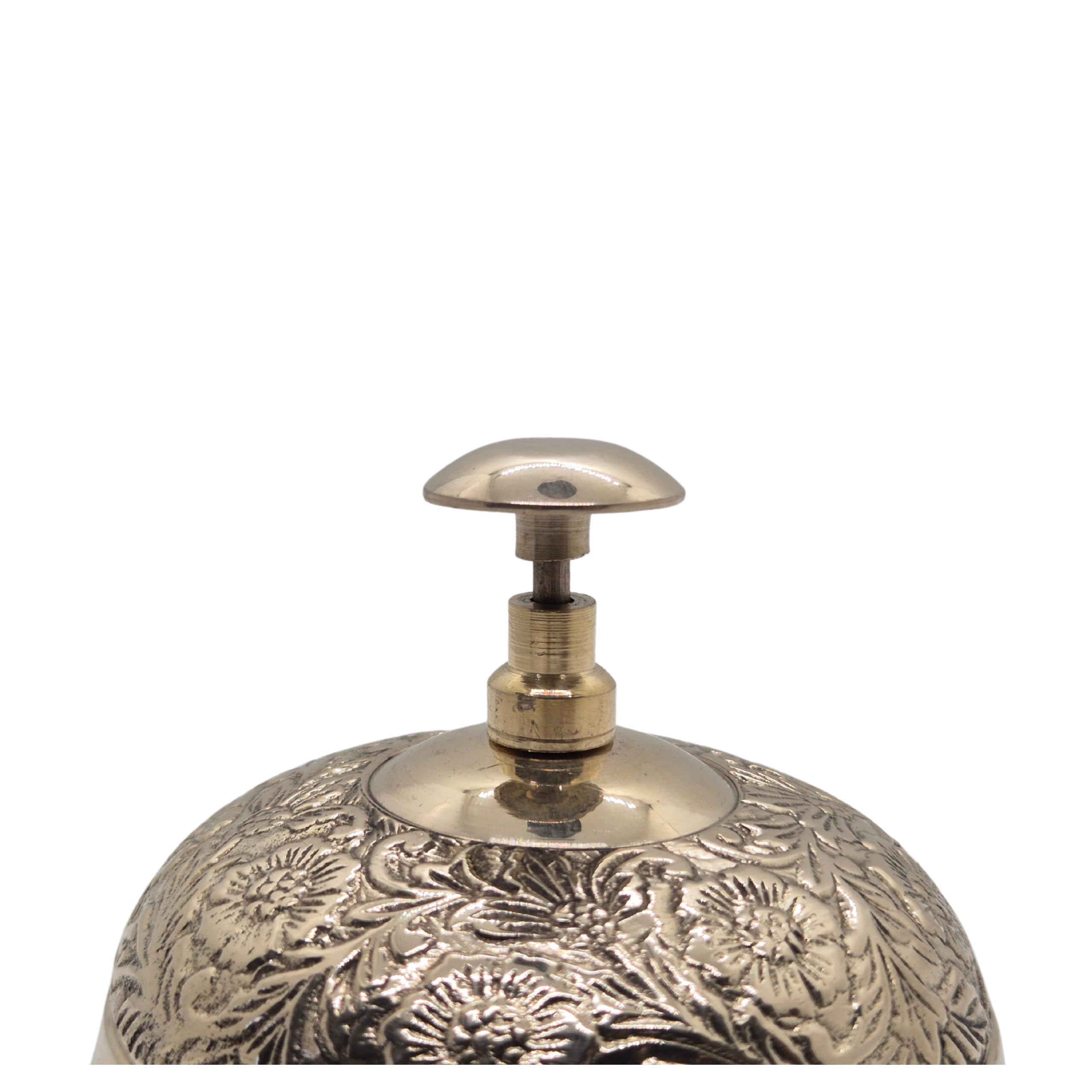 Campana de latón con diseño floral vintage en relieve de latón macizo para oficina, hotel y mostrador, campana de recepción antigua con obras de arte tradicionales, servicio de anillo fuerte y diseño