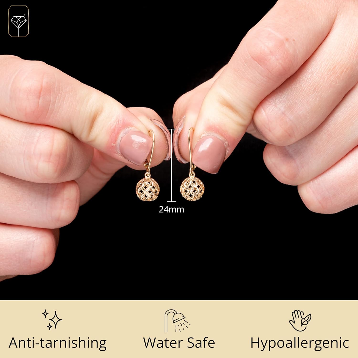 14K Filigree Gold Earrings for Women | Gold Dangle Earrings with Secure Leverback | Hypoallergenic and Lightweight Drop Earrings for Women by MAX + STONE - Image 3