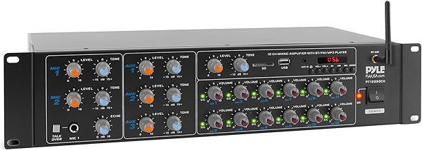 Pyle 12-Channel Wireless Bluetooth Power Amplifier - 6000 Watts Maximum Power Output, Multi-Zone Audio Source Mixer Receiver with USB, SD, AUX Inputs, and Digital LED Display Panel - PT12050CH.5