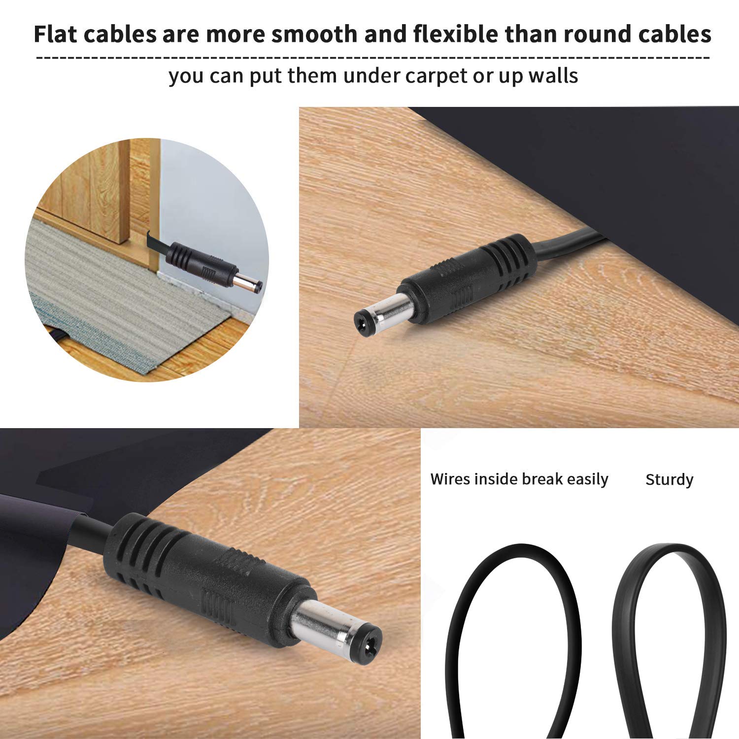 2 Pack 10ft/3m DC Power Extension Cable 2.1mm x 5.5mm Compatible with 12V DC Adapter Cord for CCTV IP Camera, LED, Car, Black