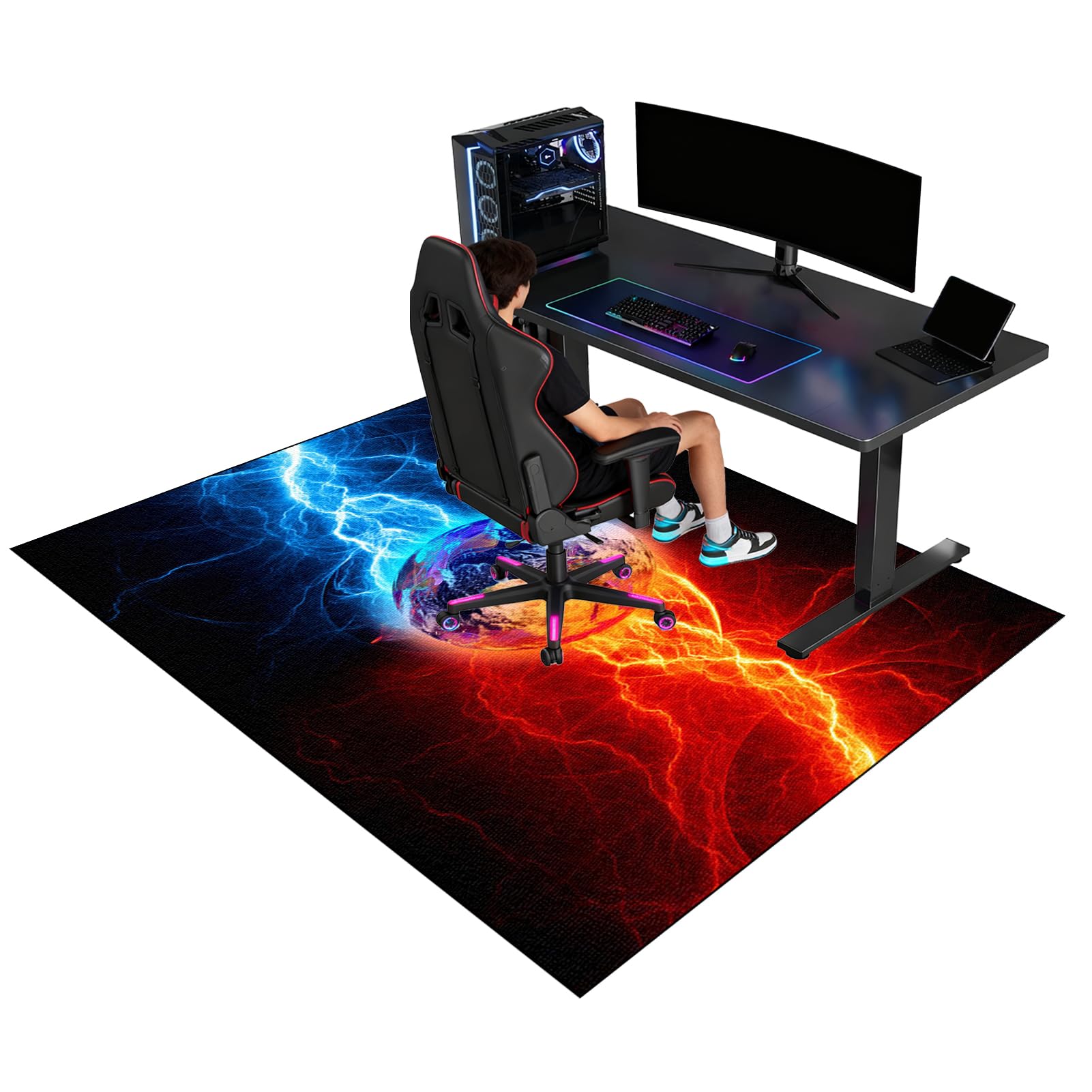 Tapis Chaise de Gaming Antidérapant 180 x 200 cm Tapis de Sol Gamer pour sols durs, Tapis de Protection de Sol pour Chaise de Bureau, Tapis pour Chaises à roulettes/d'Ordinateur, Protège Les Sols