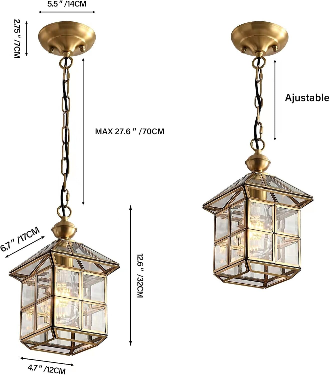 Milaii Mi Copper Brass Outdoor Pendant Light 12.6in Exterior Lantern Hanging Light Fixture Waterproof Anti-Rust Porch Light Outdoor Chandelier for Porch Kitchen Dining Room Entryway Patio