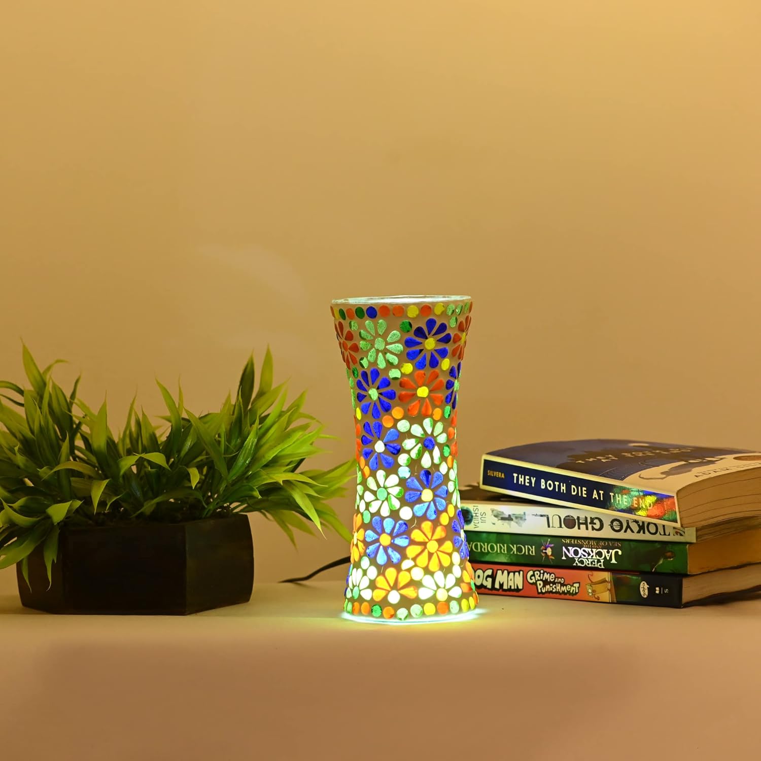 Buy Somil Multi Colour Shining LED Mosaic Glass Flower Pot/Vase for