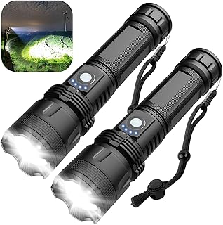 Rechargeable Flashlight 100000 Lumens, 2 Pack Super Bright LED Flashlight High Lumen, USB Rechargeable Powerful Flashlight with 5 Modes, Zoomable, Waterproof Brightest Flash Light for Emergency Camping