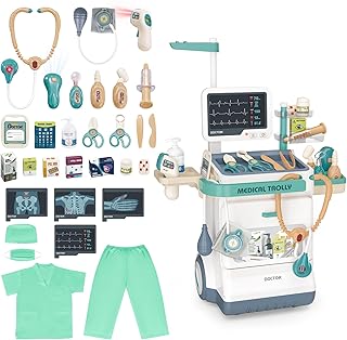 deAO Artztkoffer Dokotor Set Role Play Children, Doctor's Trolley Toy with Stethoscope, Thermometer Syringe, Doctor Set, Doctor Medical Toy, Gifts for Children from 3 (Green)