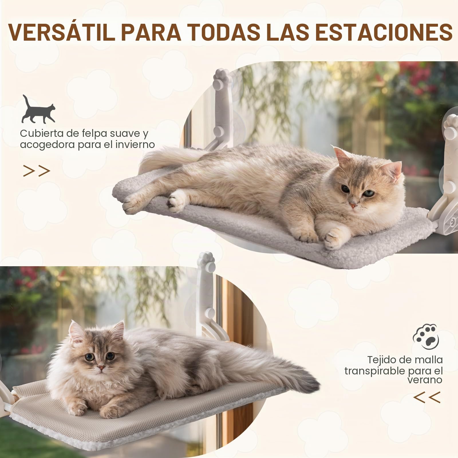 MEWOOFUN Hamaca Plegable para Ventana para Gatos, Cama Plegable para Ventana con Alfombrilla Reversible, Hamaca Estable para Gatos Que soporta hasta 18 kg (Gris, M)