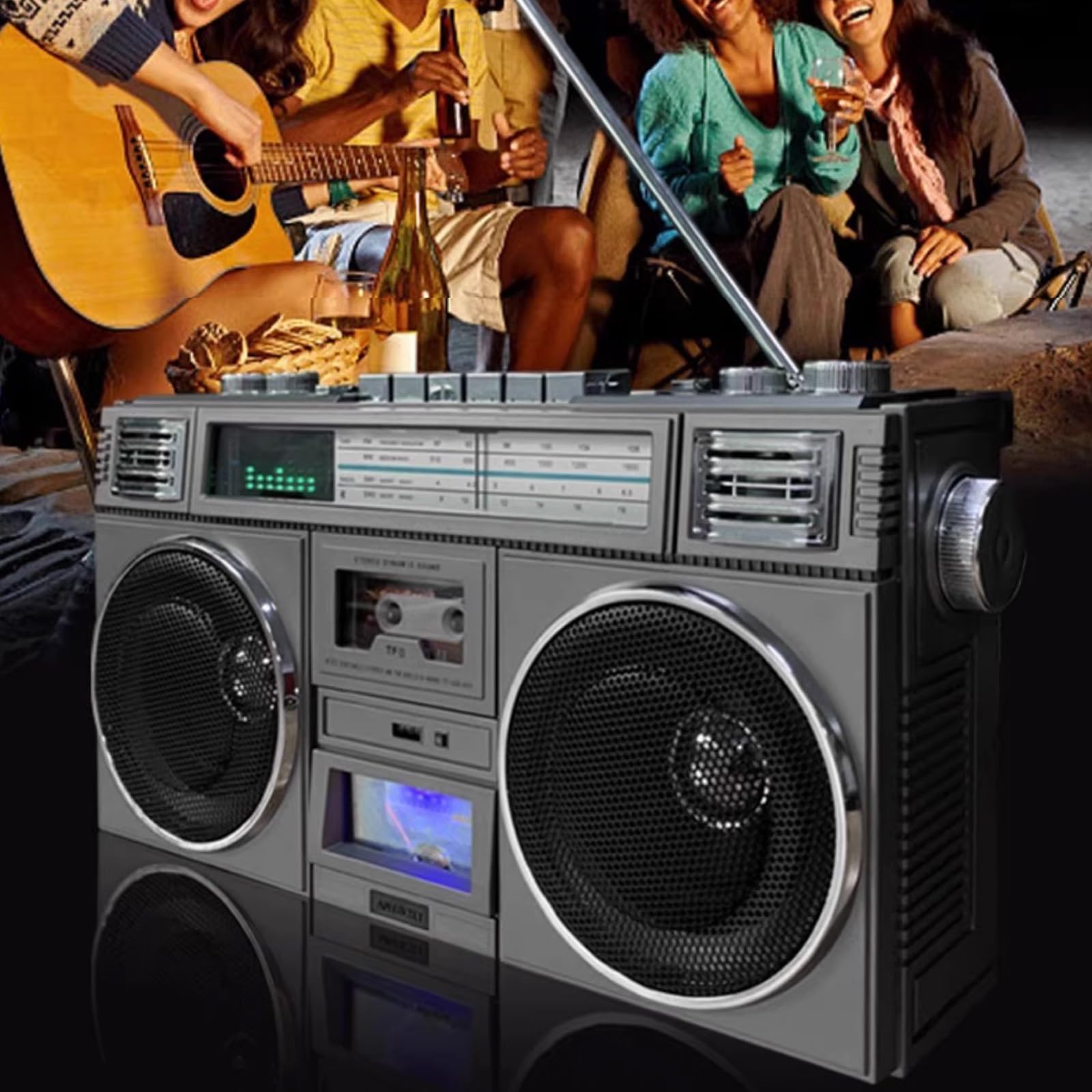 Boombox retrò con Bluetooth, radio AM/FM, lettore CD e nastro, sistema portatile a 4 altoparlanti, supporto USB/AUX per riunioni di famiglia e street dance