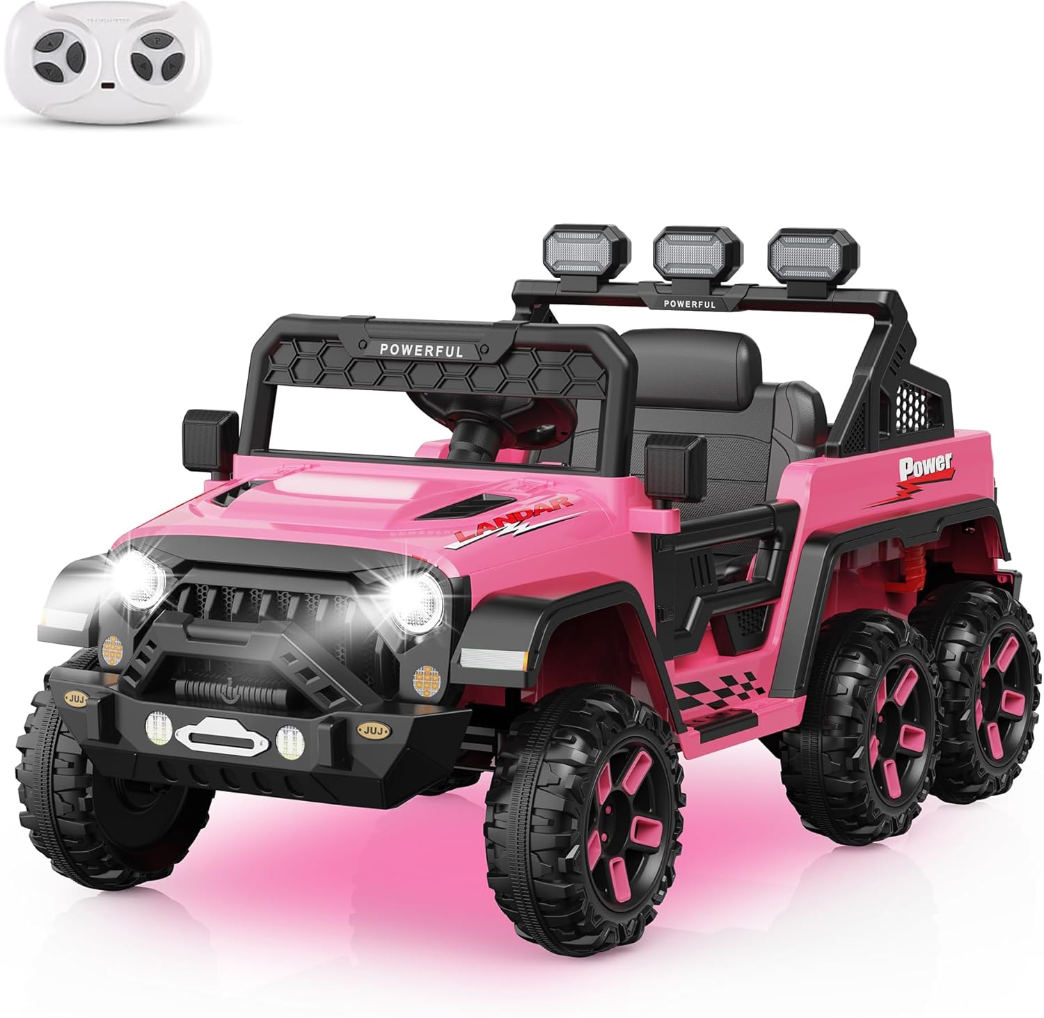Ride on Car with 6 EVA Wheels&4WD, 24V Battery Powered Electric Car for Kids, Electric Vehicle with Remote Control, 3 Adjustable Speeds, Soft Start, Battery Display, Music, Pink